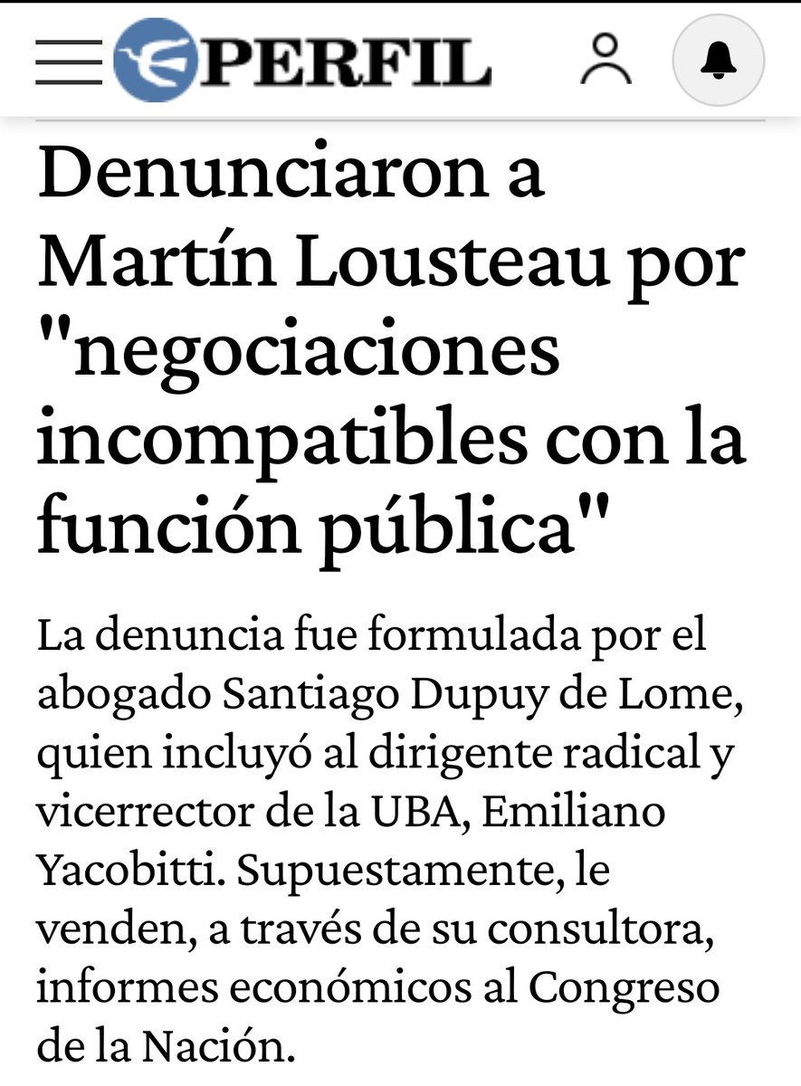 Denunciaron a Martín Lousteau por negociaciones incompatibles con la función pública.