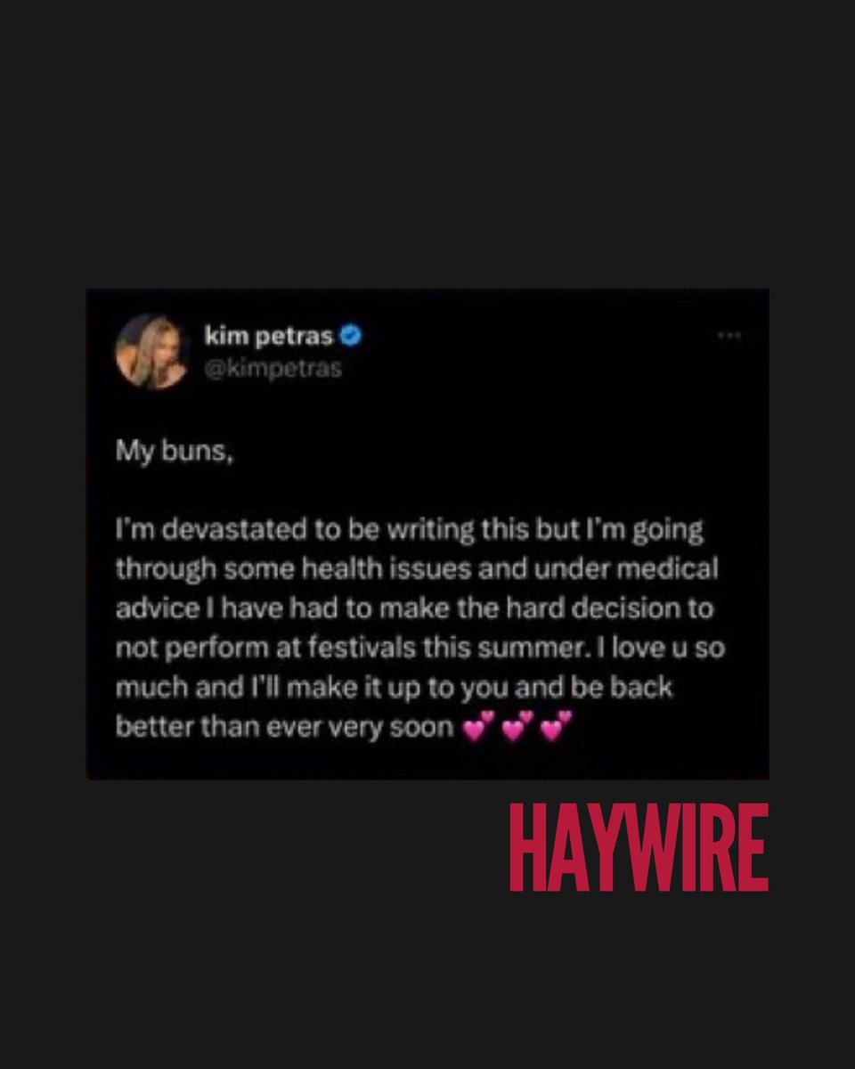 Kim Petras reveals she is “going through some health issues” and has cancelled her summer 2024 festival shows.

She was due to perform at Primavera Sound, Mighty Hoopla, Primavera Porto and Capitol Hill Block Party.