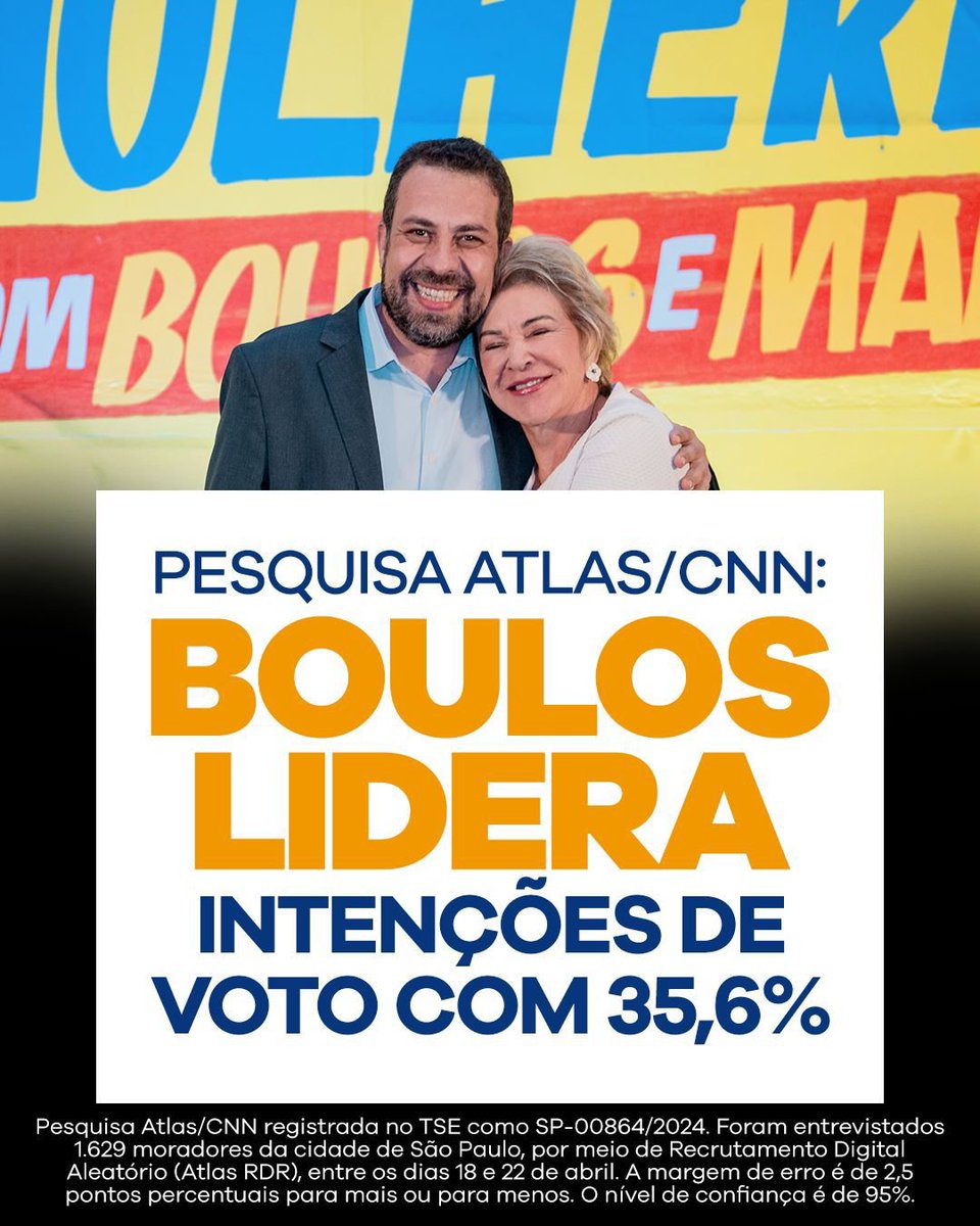 BOULOS E MARTA NA LIDERANÇA POR SÃO PAULO! A mais nova pesquisa Atlas/CNN confirma o que muita gente já sabe: o povo não quer Prefeito fantasma, quer Boulos e Marta! Essa dupla que pode salvar São Paulo está na liderança com 35,6% das intenções de voto. E esse número é forte,…