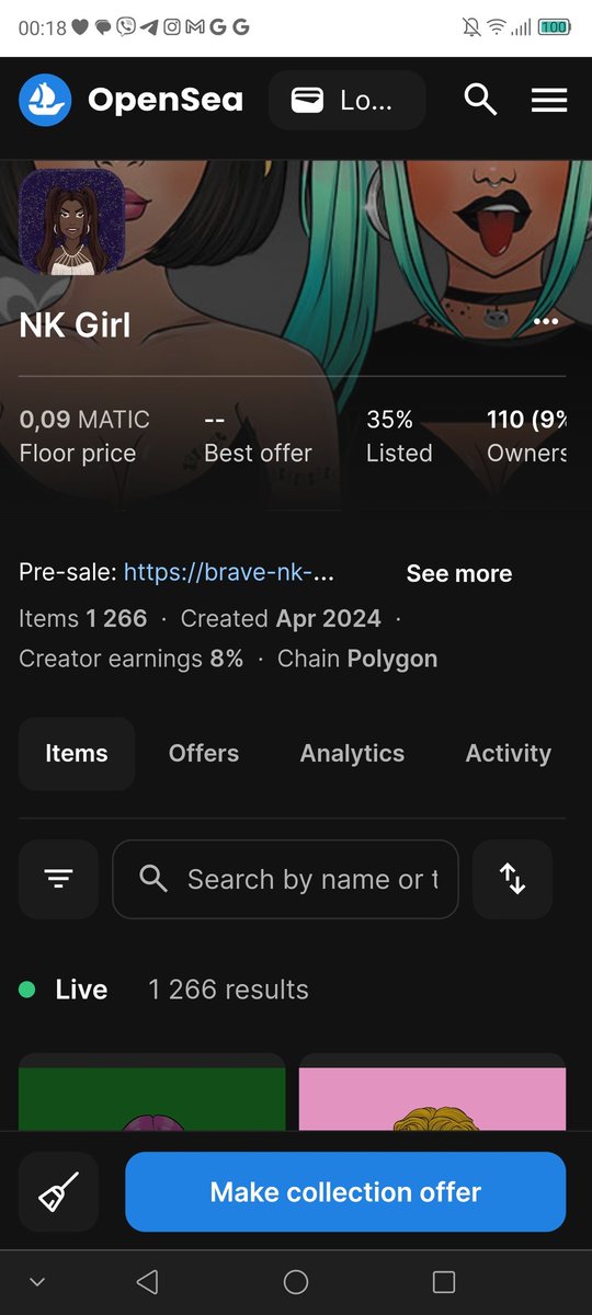 Buy now listed on @opensea .Poligon Blockchain . Holders 110 .Prise : 0.14 MATIC!!!!!!   opensea.io/collection/nk-…    #nftart #art #nfts #nftartist #nftcommunity #opensea #nftcollectibles  #nftcollectors #NFTCommunity #nftproject #NFT #nftnews.