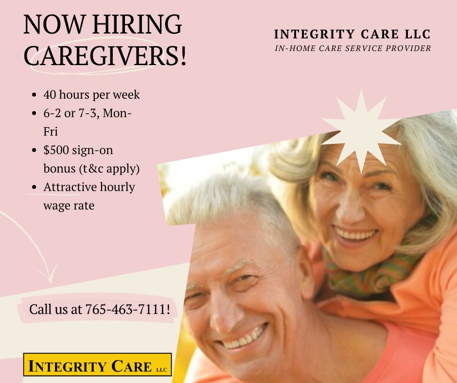 If you are interested in becoming a #caregiver and joining the Integrity Care team, email us at integritycarewl@gmail.com or call (765) 463-7111. You can also #ApplyNow through ‘Indeed’ or on our Facebook @integritycarewl. We’d love to have you on our team!  #nowhiring #JobSearch