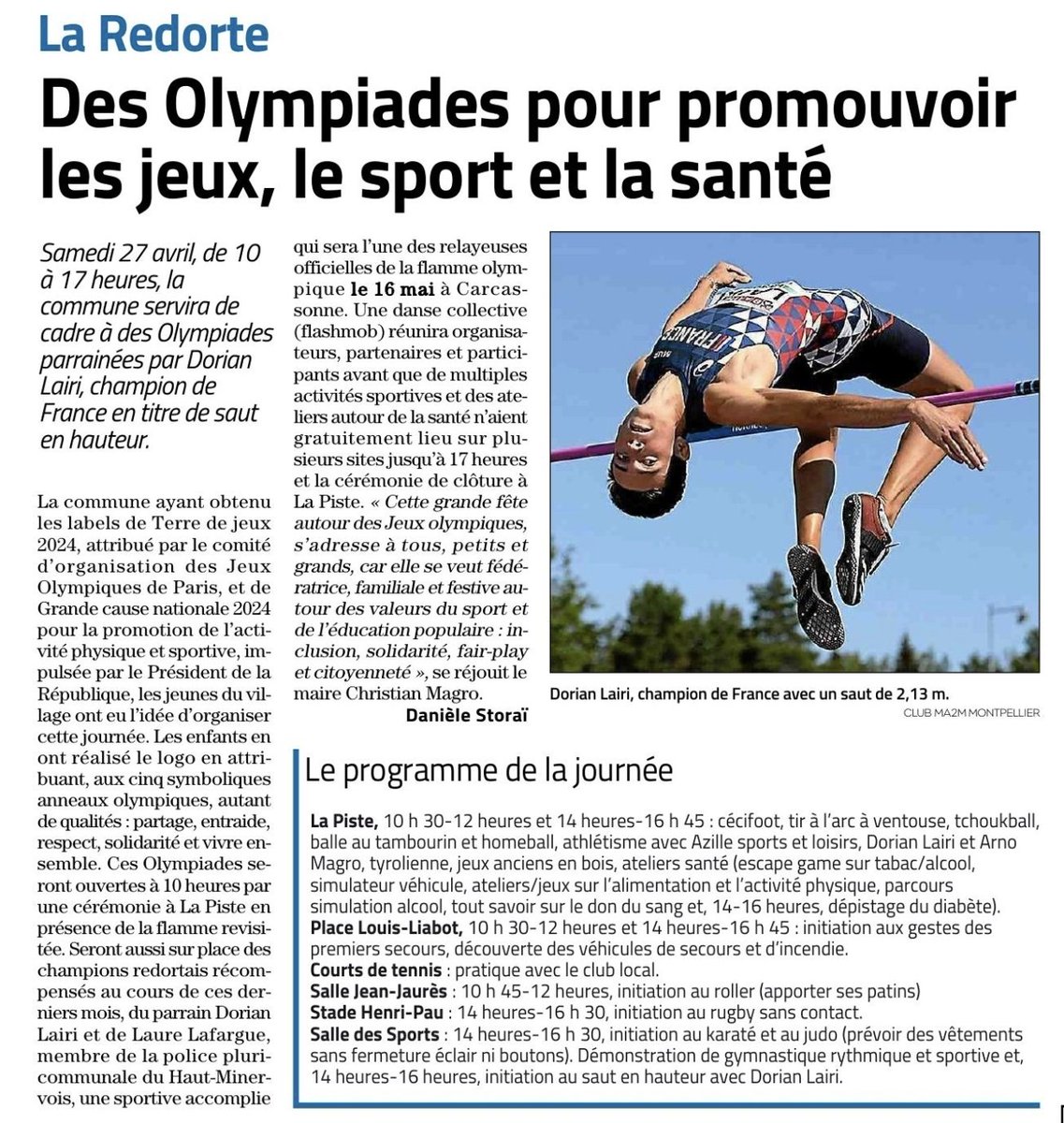EnRedorte's tweet photo. 🔵⚫️🔴🟡🟢 LES OLYMPIADES DE LA REDORTE  ➡️Samedi 27 avril 2024 
@Carca_lindep édition du jeudi 25 avril 2024 @DorianLairi #TerreDeJeux2024 https://t.co/GGfyL52d5C