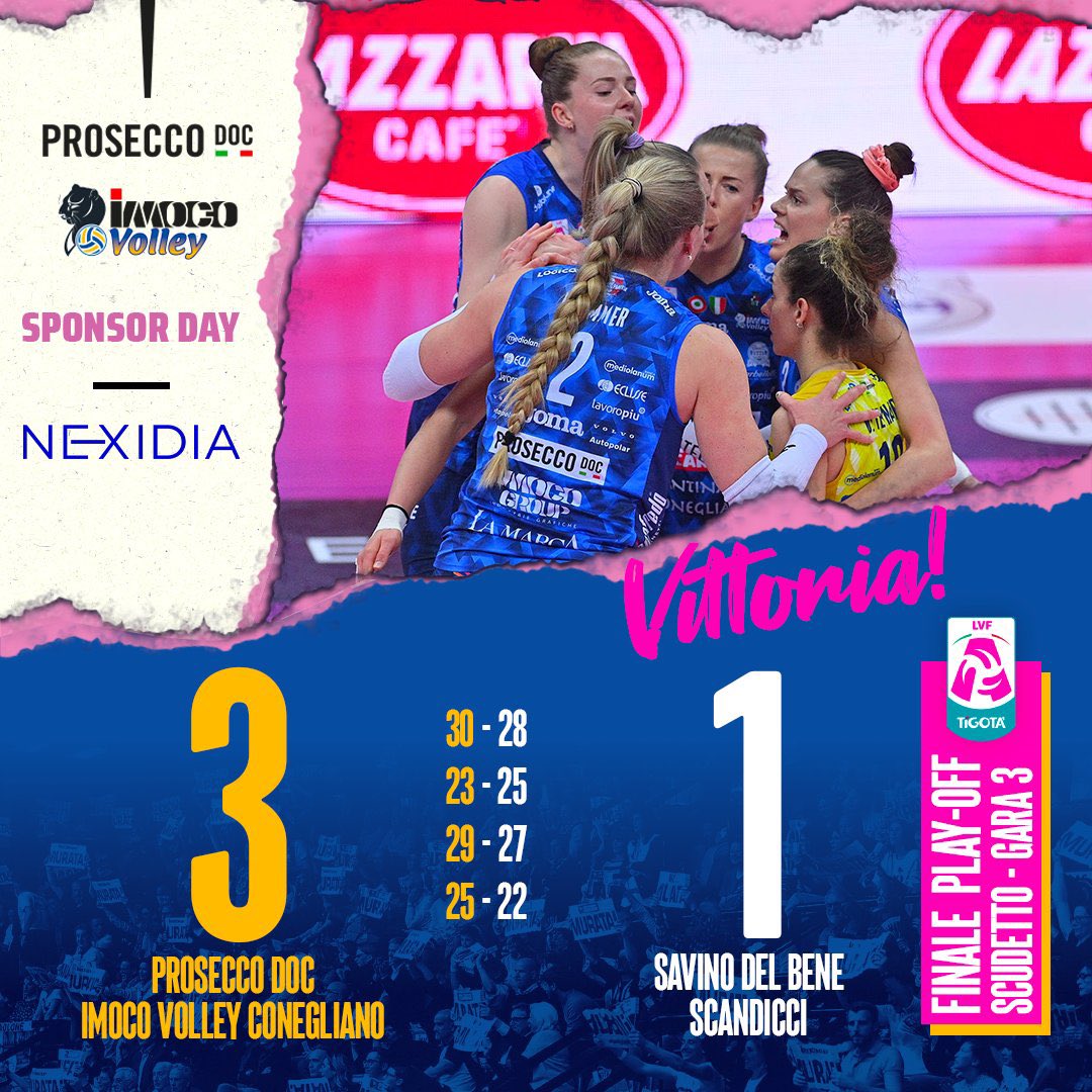 🏐 #volley #playoff #scudetto @ImocoVolley #Conegliano batte 3-1 @SDBVolley #Scandicci in gara-3 della finale scudetto