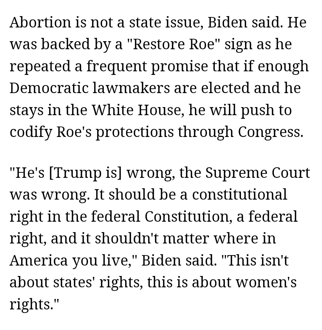 The States rights argument is deeply FLAWED Women have a human right to healthcare no matter what state they live in President Biden is correct It's about #WomensRights