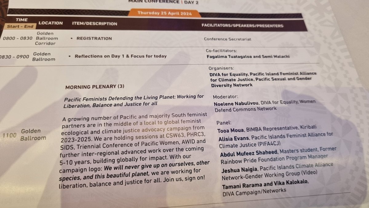 Day 2 <a href="/phrcsogiesc/">PHRC SOGIESC</a> kicks off with Pacific feminists defending the living planet - and <a href="/noelenen/">noelenen</a> laying down some clear wisdom: "We are living in a time of ecocide"
<a href="/diva4equality/">DIVA for Equality</a> #ClimateCrisis