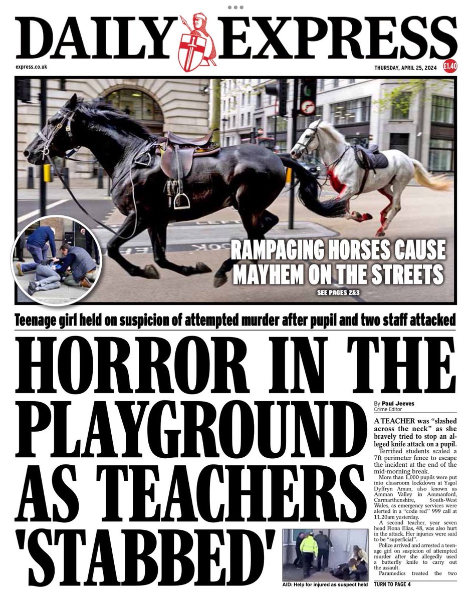 Introducing #TomorrowsPapersToday from: #DailyExpress Horror in the playground as teachers stabbed Check out tscnewschannel.com/the-press-room… for a full range of newspapers. #buyanewspaper #TomorrowsPapersToday #buyapaper #pressfreedom #journalism