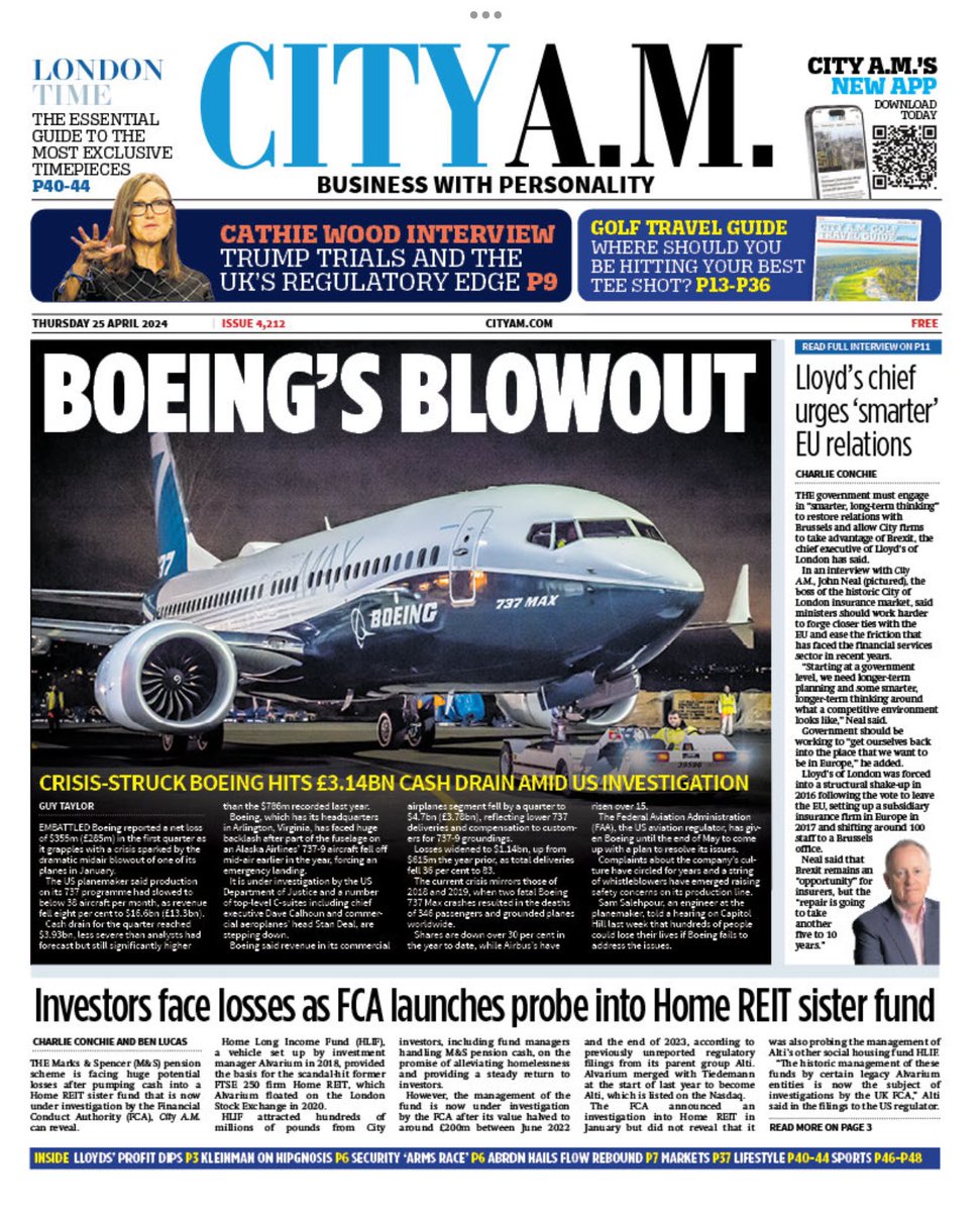 Introducing #TomorrowsPapersToday from: #CityAM Boeing blow out Check out tscnewschannel.com/the-press-room… for a full range of newspapers. #buyanewspaper #TomorrowsPapersToday #buyapaper #pressfreedom #journalism