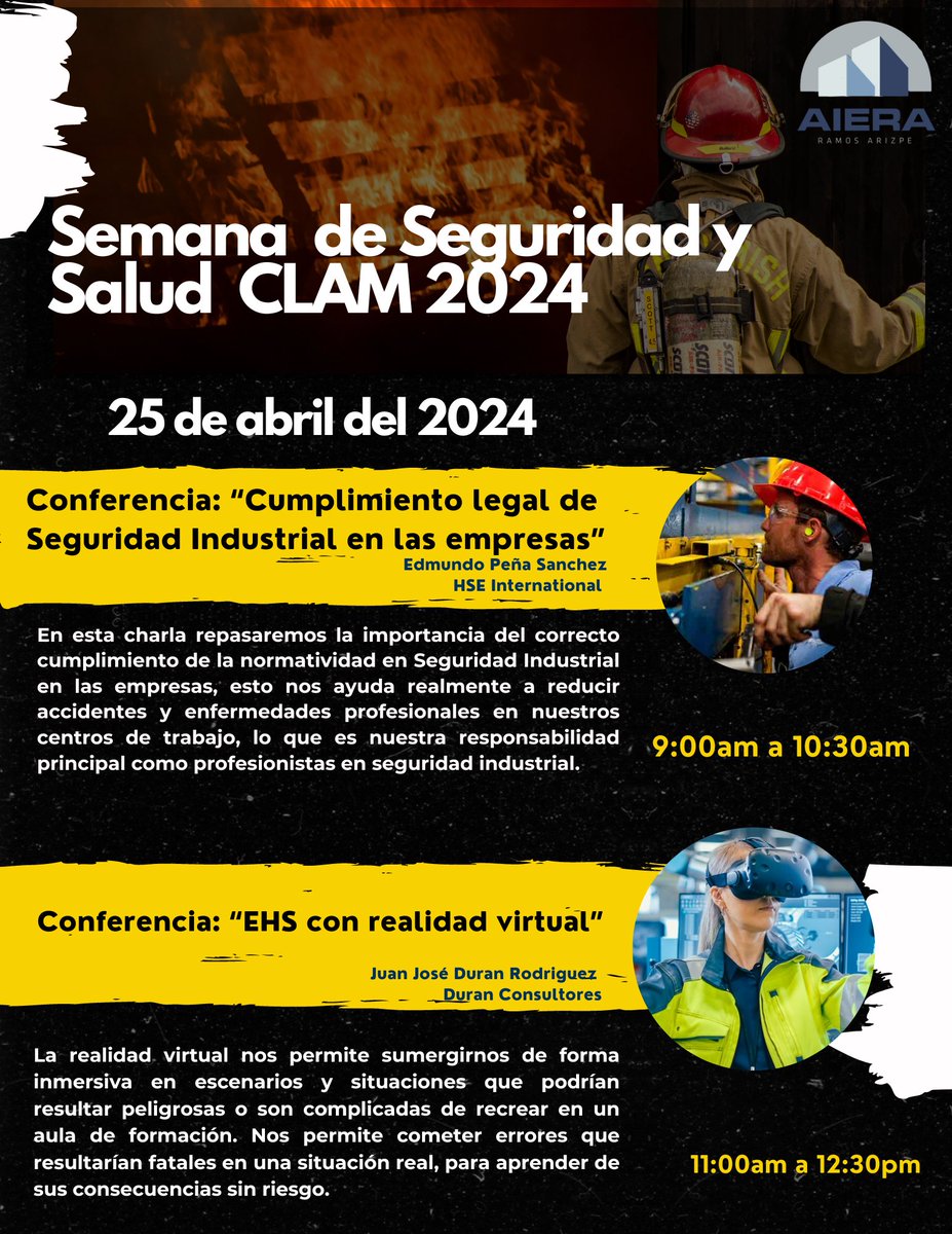 AIERAmx's tweet photo. 📷4° día: Semana de Seguridad y Salud CLAM 2024📷
📷 jueves 25 de Abril del 2024
📷Teatro de la Ciudad “Eulalio Gutiérrez Ortiz”, Gral. Charles 373, Eulalio Gutiérrez, 25903 Ramos Arizpe, Coah.
EVENTO GRATUITO
Regístrate 📷📷
https://t.co/B91xcQo5qF https://t.co/9W9NBj9y06