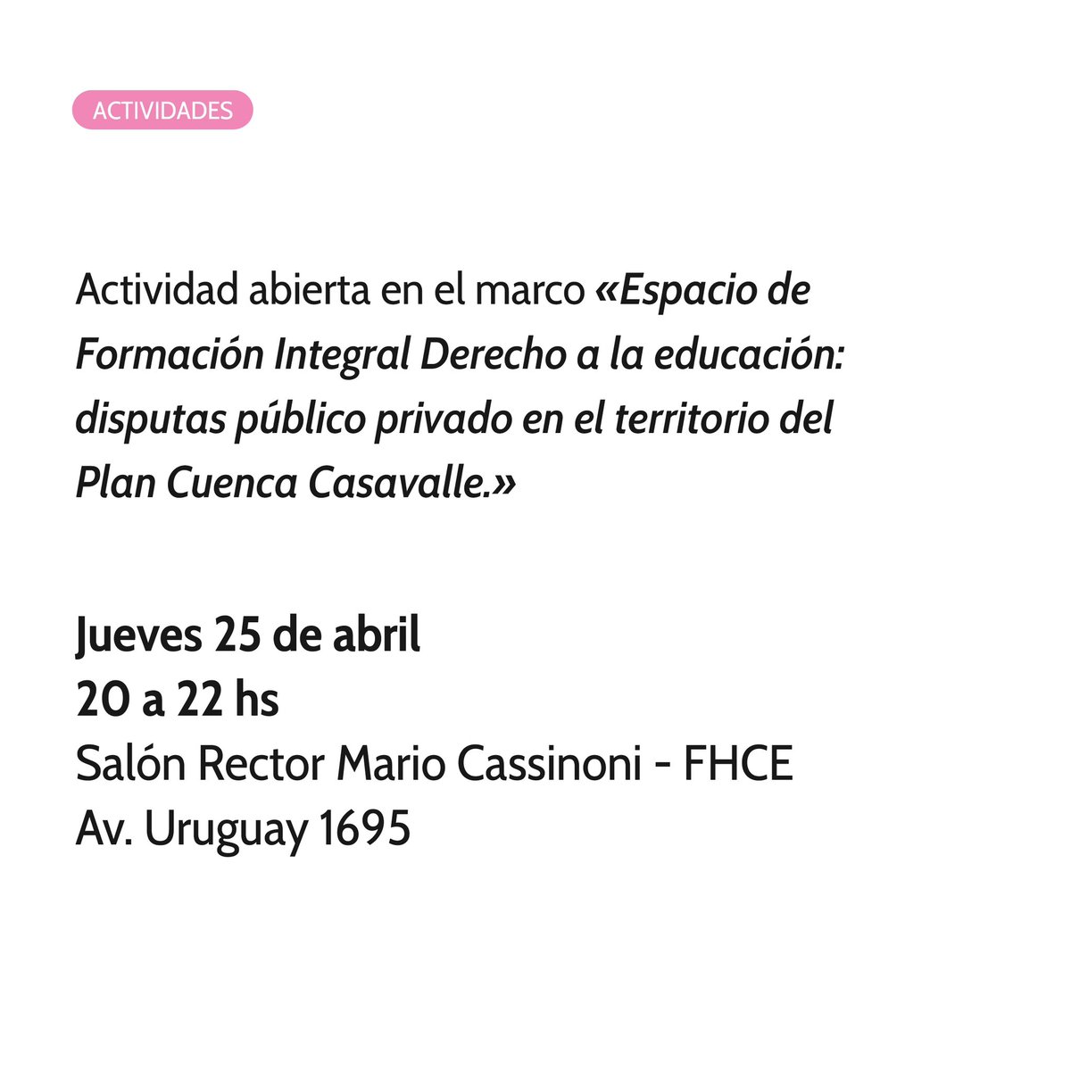 ODEd_Uruguay's tweet photo. Los y las invitamos a una actividad abierta a realizarse mañana, jueves 25, de 20 a 22 hs en el salón Rector Mario Cassinoni, FHCE. 
@FHCE_Udelar @Udelaruy

#educacion #derechoalaeducacion #uruguay #fhce #udelar https://t.co/dqNdn44vlh