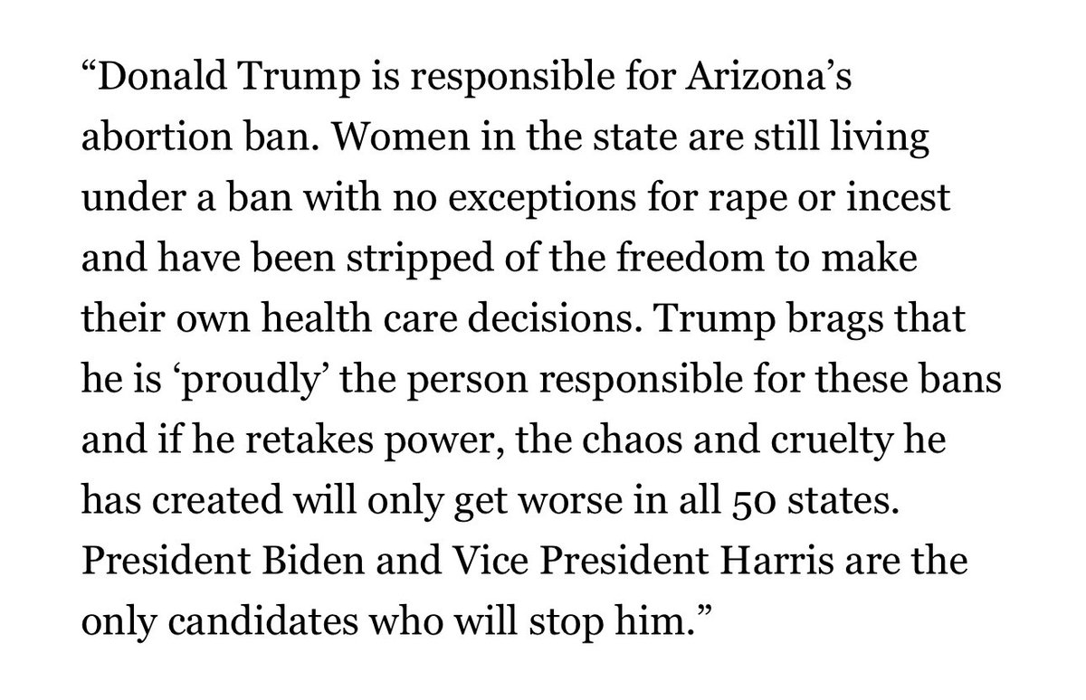 Biden Harris campaign weighs in on the Arizona repeal effort moving forward: