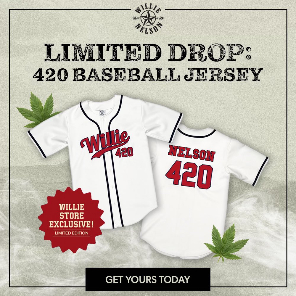 Keep the 420 celebration going by pre-ordering a limited edition baseball jersey! Shop now: willienelson.com/products/willi… 🍃
