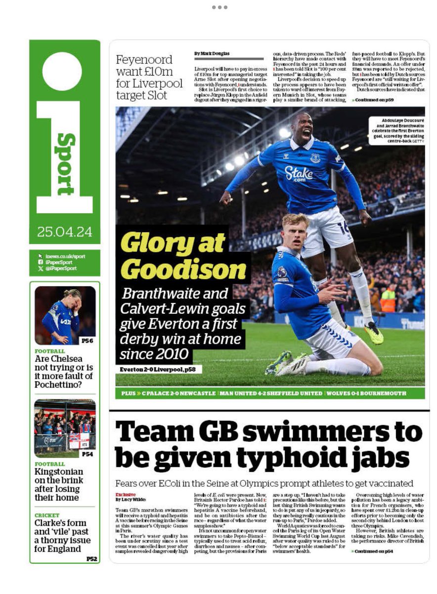 Introducing #TomorrowsPapersToday back page from: #i Glory at Goodison Check out tscnewschannel.com/the-press-room… for a full range of newspapers. #buyanewspaper #TomorrowsPapersToday #buyapaper #pressfreedom #journalism