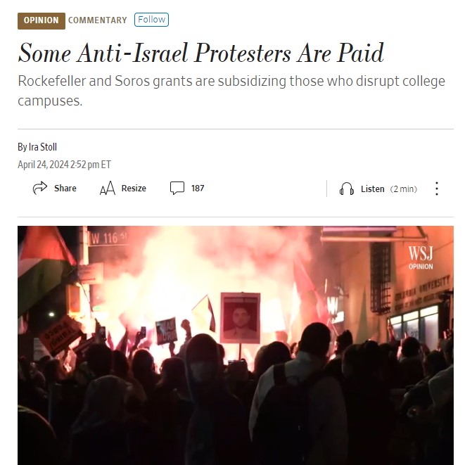 We have reached the 'anti-Israel protesters are paid' by Jews portion of the program.