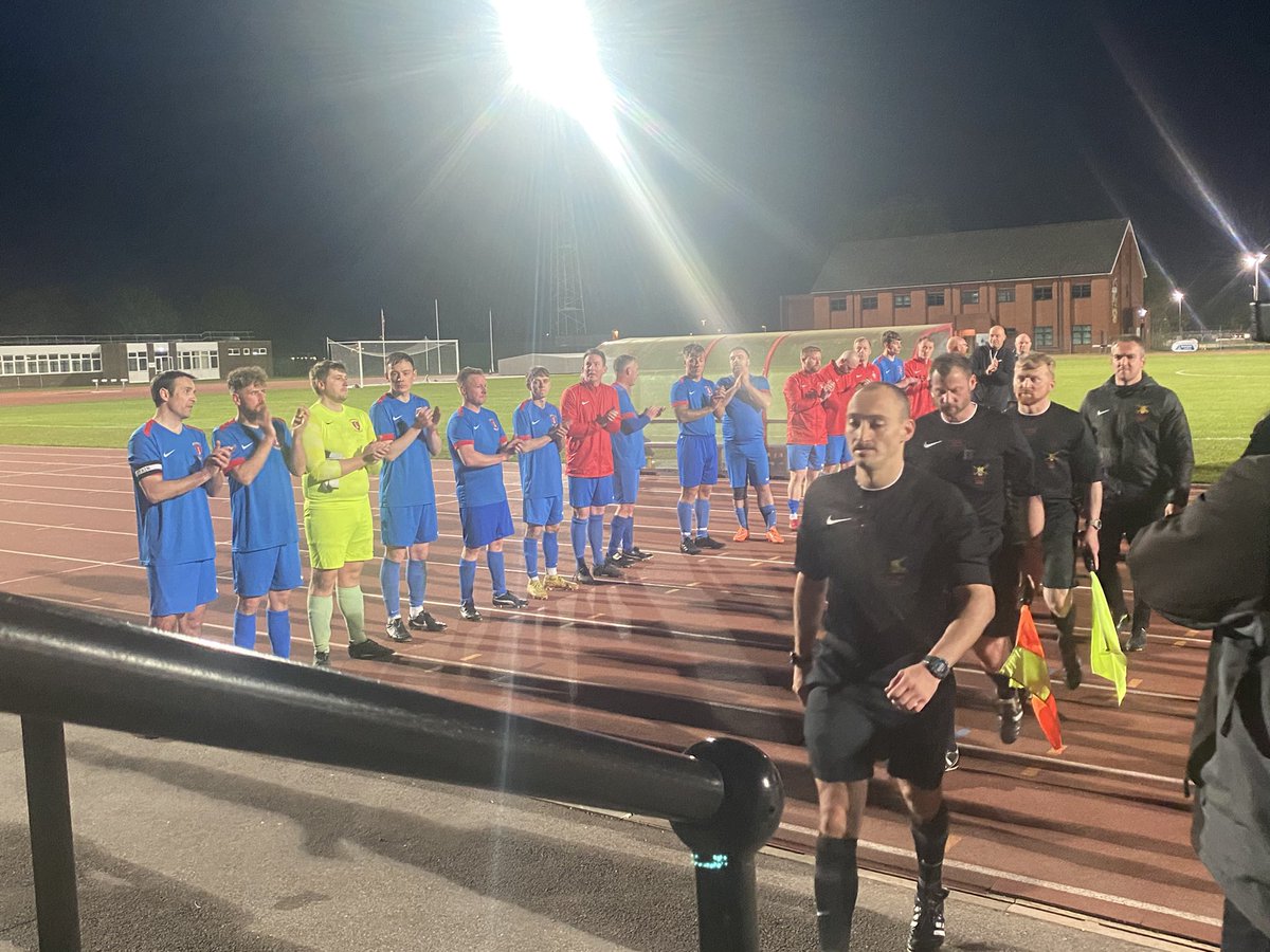 The 2024 @Armyfa1888 Minor Units Cup Final as @RMASandhurst PS retained trophy with 1-0 win v CMC at Aldershot Military Stadium. Thank you @Towergate for 40th year of sponsorship and @Crafty_General for leading presentation party and all who ensured an enjoyable evening.