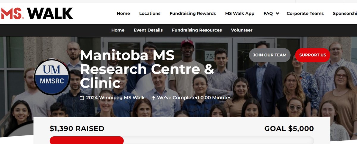 Please join our @MB_MSResearch team for the Winnipeg MS walk on May 26th to support @MSCanOfficial  efforts for funding #MultipleSclerosis research and care in Canada. 
Hope to see you there and/or donate if you can here👇
msspwalk.donordrive.com/team/12031