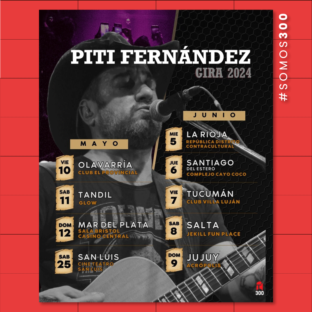 300PRODUCCIONES's tweet photo. Piti Fernández anuncia nuevos shows💥

🎸 @PitiFernandez20 arranca su gira por el interior del país y anuncia nuevas fechas para junio.

🎫 Entradas a la venta en https://t.co/n8vnf4ZO67

#Somos300 #PitiFernandez https://t.co/dMOw9633zf
