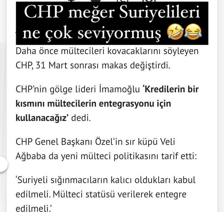 @BakiHaris83151 @sevdamiztcrt Haklısın Suriyelileri yollayacaktınız aşıklısı oldunuz insanda utanma arlanma olur yahu ama normal CHP Li olmanın güzel yanı rezil olma duyun yok 🤔