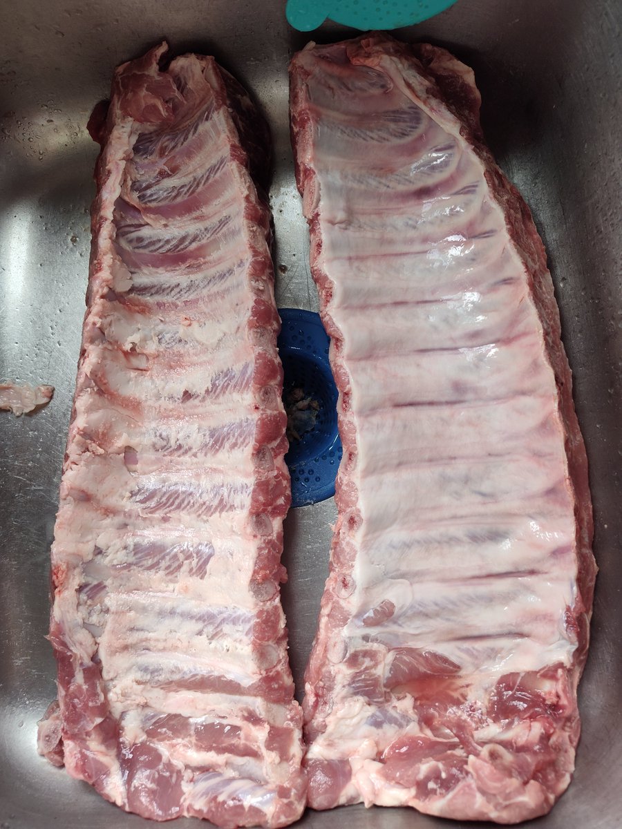⚠️ cw: raw meat ⚠️

Karrot food tip!!! When making ribs always remember to remove the skirts. What's a skirt? It's the silky part at the bottom.
Below is an example of it without vs with the skirt (see how it's less shiney)
It makes the meat taste better!!