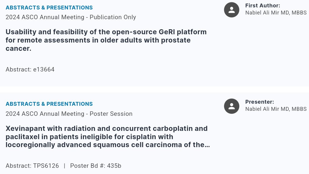 Excited to have my first two first-author abstracts accepted with one for poster @ASCO #gerionc thanks to mentors @meganhuisingh @AriRosenbergMD and Dr Szmulewitz.