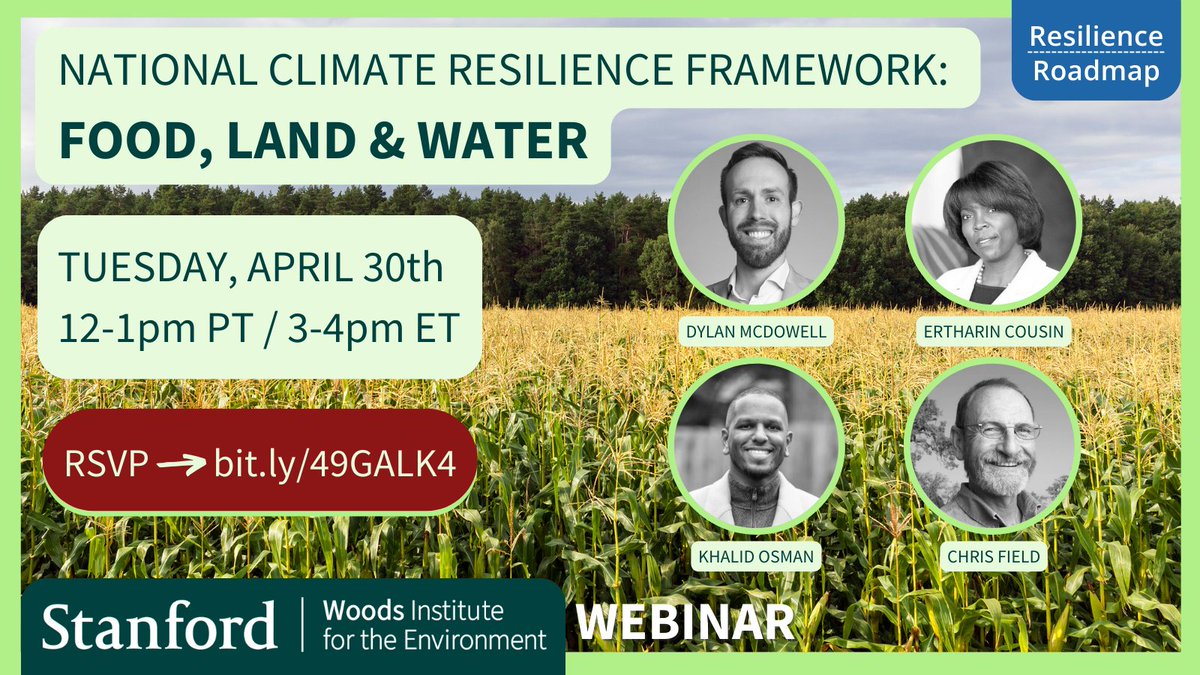 Can we achieve the @WhiteHouse target of sustainably managing land and water to increase climate resilience? Stanford, NGO and industry experts will discuss pathways to action in this April 30th @nichinstitute #ResilienceRoadmap webinar. Register ➡️ bit.ly/49GALK4