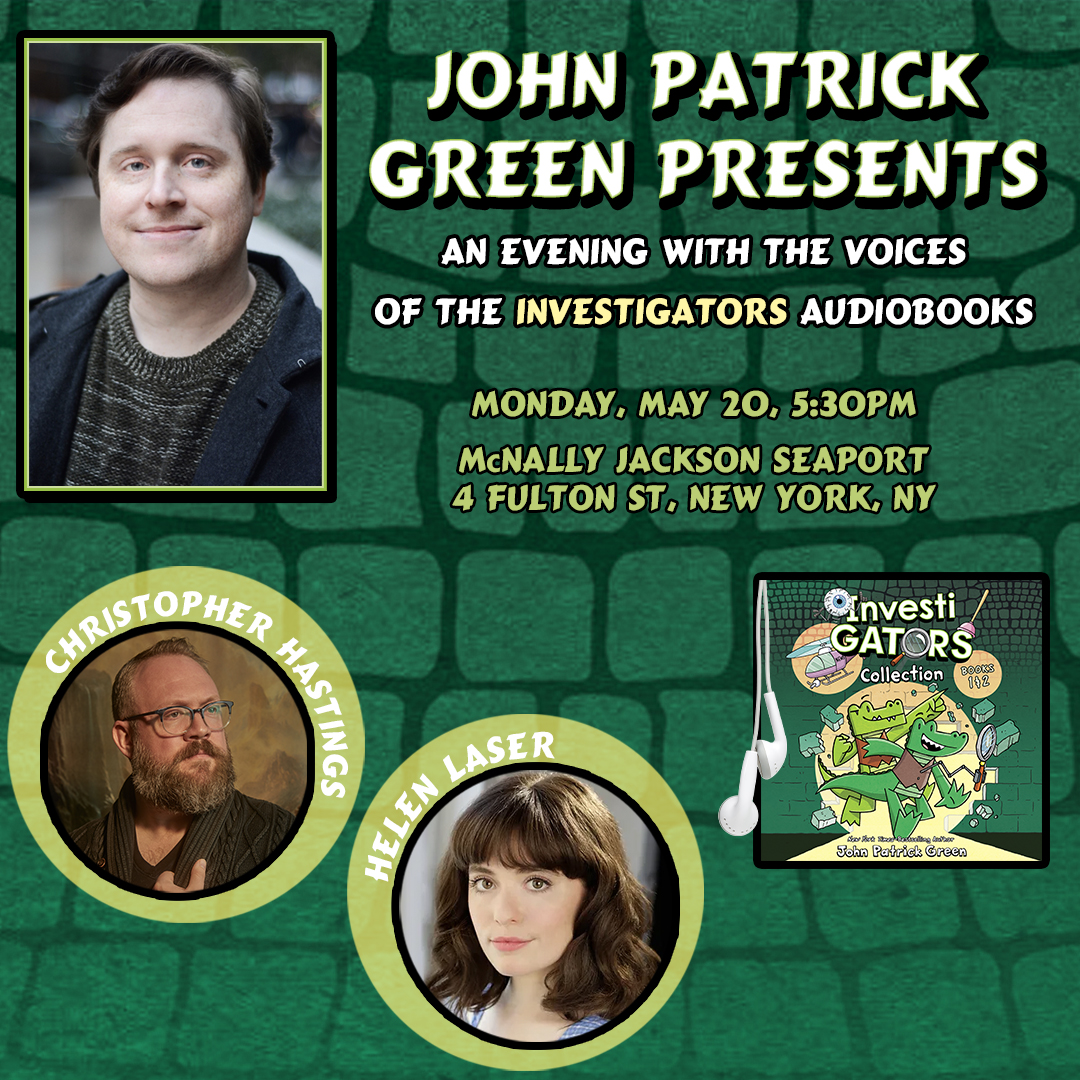 The InvestiGators audio book are coming -- with voices from @johngreenart and @drhastings! Come see them TONIGHT at McNally Jackson Seaport! mcnallyjackson.com/event/john-pat…