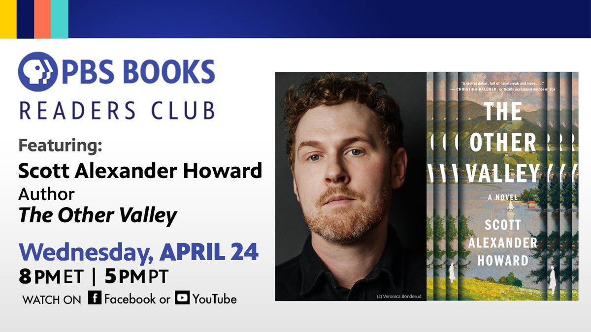 Join the PBS Books Readers Club TONIGHT at 8 PM ET to hear from Scott Alexander Howard about his debut novel The Other Valley. Subscribe to our YouTube channel so you don't miss it: youtube.com/pbsbooks