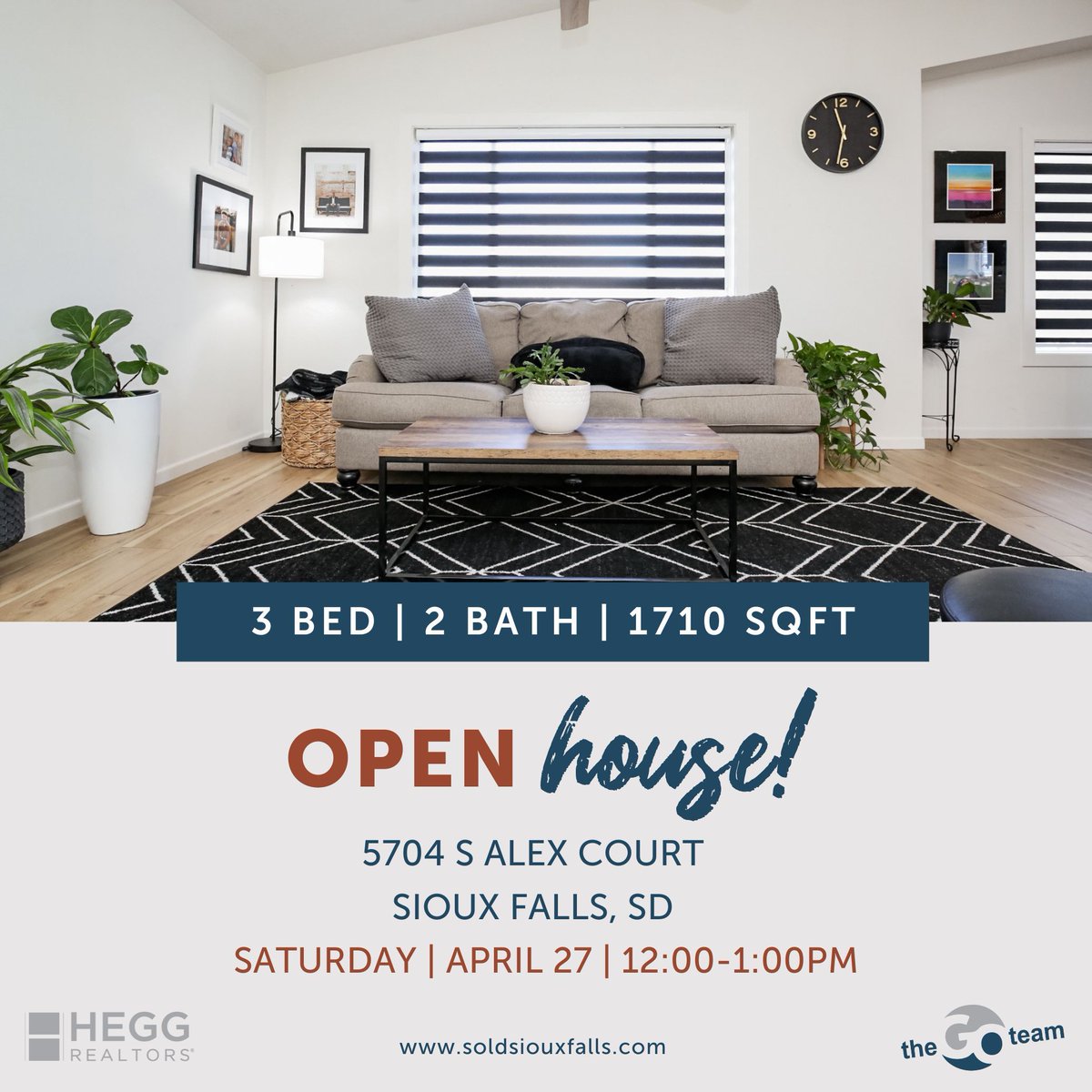 Open House | Saturday | 12:00-1:00pm
📍 5704 S Alex Ct | Sioux Falls
🛏️ 3 Bed | 🛁 2 Bath | 🏡 1710 SqFt

#openhouse #thegoteam #soldsiouxfalls #justlisted #siouxfallsrealestate #realestate