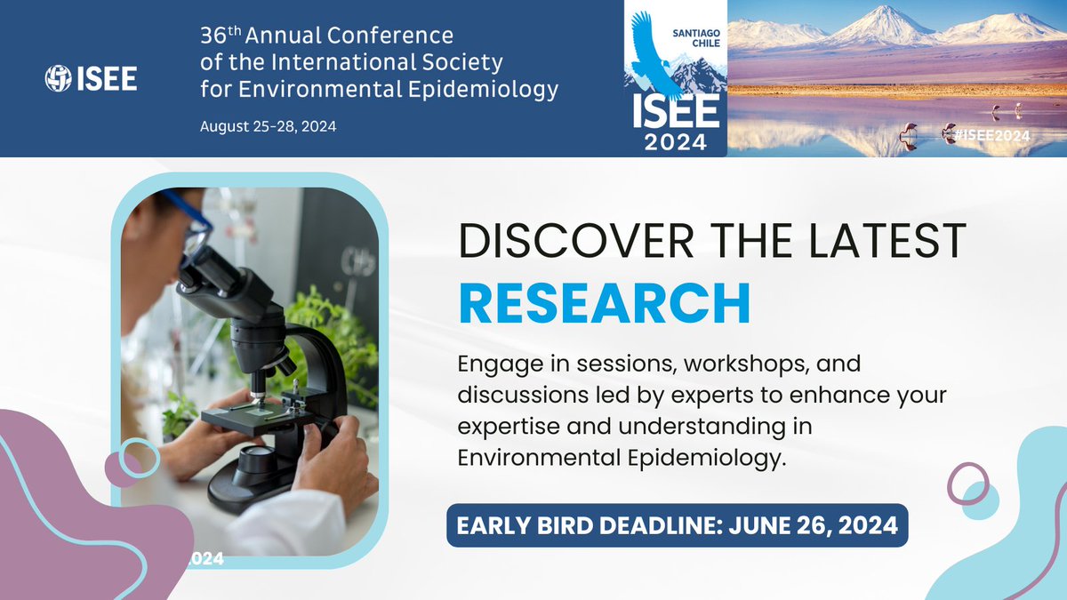 Gather with experts from around the globe at #ISEE2024 to delve into cutting-edge research and trends in environmental epidemiology. Don't miss this incredible opportunity to exchange ideas and shape the future of public health! 🌍 🔗 bit.ly/3UftsmI