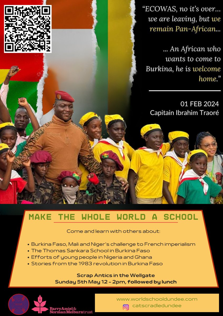🇧🇫Dundee International Education Series🇧🇫

Make the whole world a school! Learn about West African resistance to imperialism, and send solidarity to the students at the Thomas Sankara Centre, in our next workshop on the 5th May. 🇲🇱🇳🇪🇳🇬🇬🇭
eventbrite.com/e/we-are-endin…