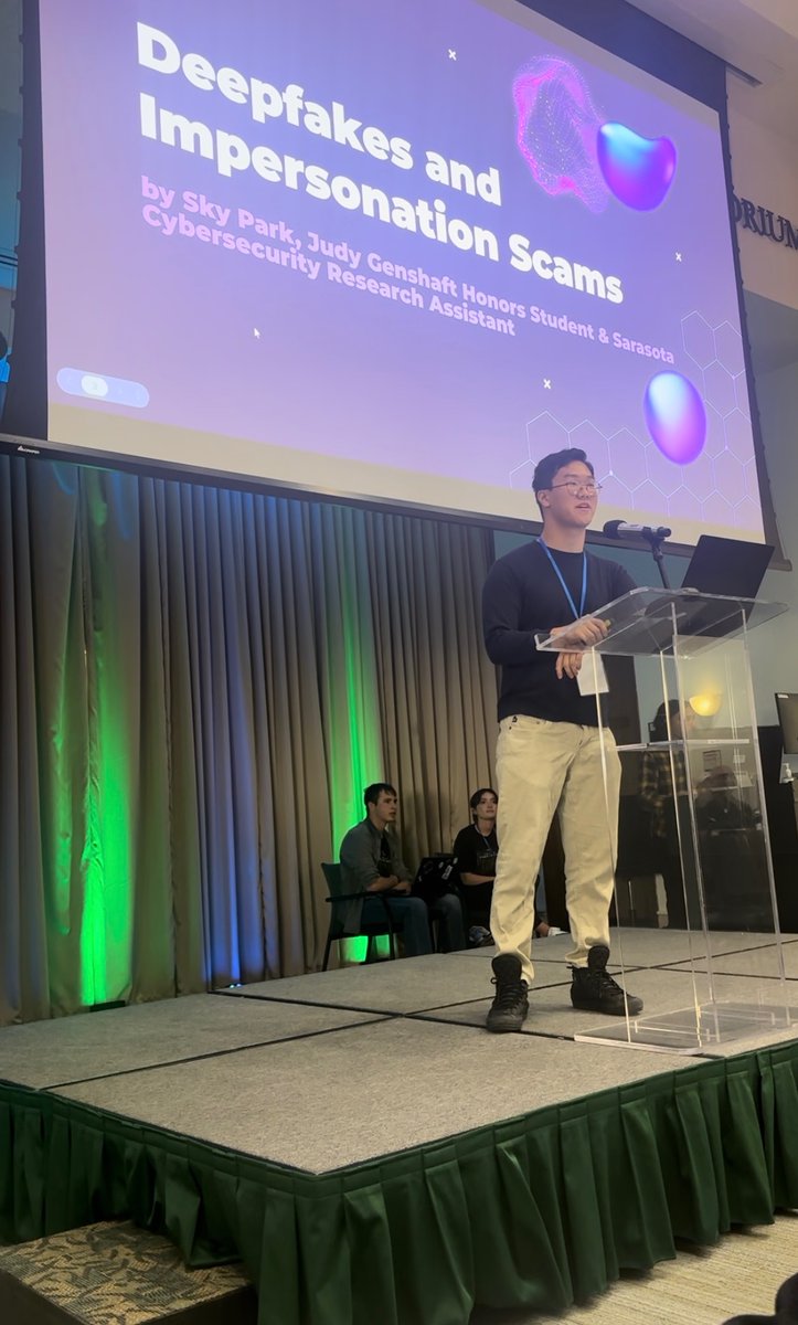 🌟 Sky delivered a captivating presentation on the topic of Deepfakes at the Cyber Fraud Summit. Stay tuned for more updates on other presentations, student showcases, and key speakers! #CyberSecurity #Deepfakes #CyberFraudSummit"