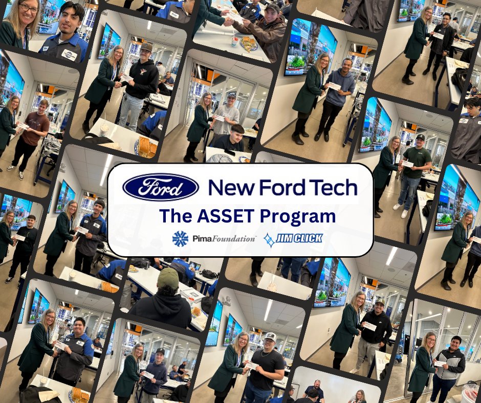 President & CEO, Marcy Euler, had the honor of presenting the @NewFordTech, Ford ASSET Program students their checks. Students alternate time in the classroom & with their sponsoring dealership, @JimClickFord, over a two year period. @pimatweets #ford #automotive #tucson