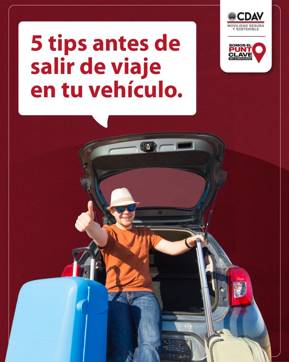 CDAVCali's tweet image. 🚘🛣️Antes de emprender un viaje con tu vehículo, debes conocer las condiciones en las que se encuentra tu automóvil o motocicleta. Por eso el CDAV te comparte estos 5 tips que te compartimos y viaja sin preocupaciones.

#CDAV #elpuntoclave #movilidadcdav