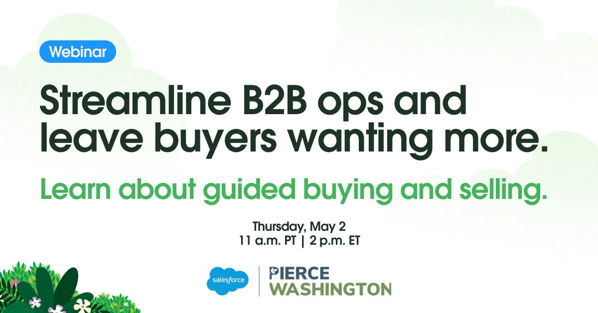 B2B commerce pros, this one’s for you. Join our webinar with Pierce Washington to learn how enterprises are transforming their B2B commerce operations through guided buying and selling. Register today: sforce.co/3JzgQ55