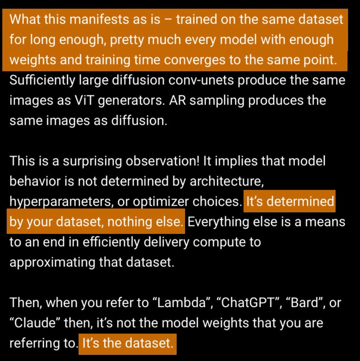 OpenAI engineer James Betker openly stating that AI models ARE their dataset. If this isn't copyright infringement, I don't know what is.