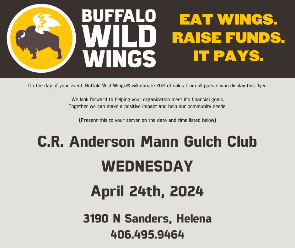 If you live in Helena and want to skip cooking tonight- head to BWWings and show this flyer to help some pretty great kids earn their bus to the Smokejumper Center and FireLab!