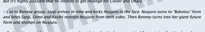 The leakers are keeping the Sanji shit so vague. We don’t even know what kinda kick it was. We don’t know if nusjuro biting him gets through his exoskeleton. We need raws asap. 

#ONEPIECE1113