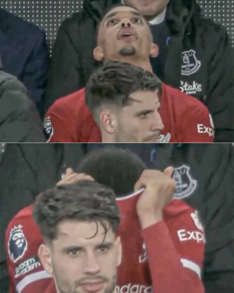 Trent Alexander-Arnold's reaction on the bench during Liverpool's 2-0 loss to Everton at Goodison Park 🥲 Heartbreak 💔