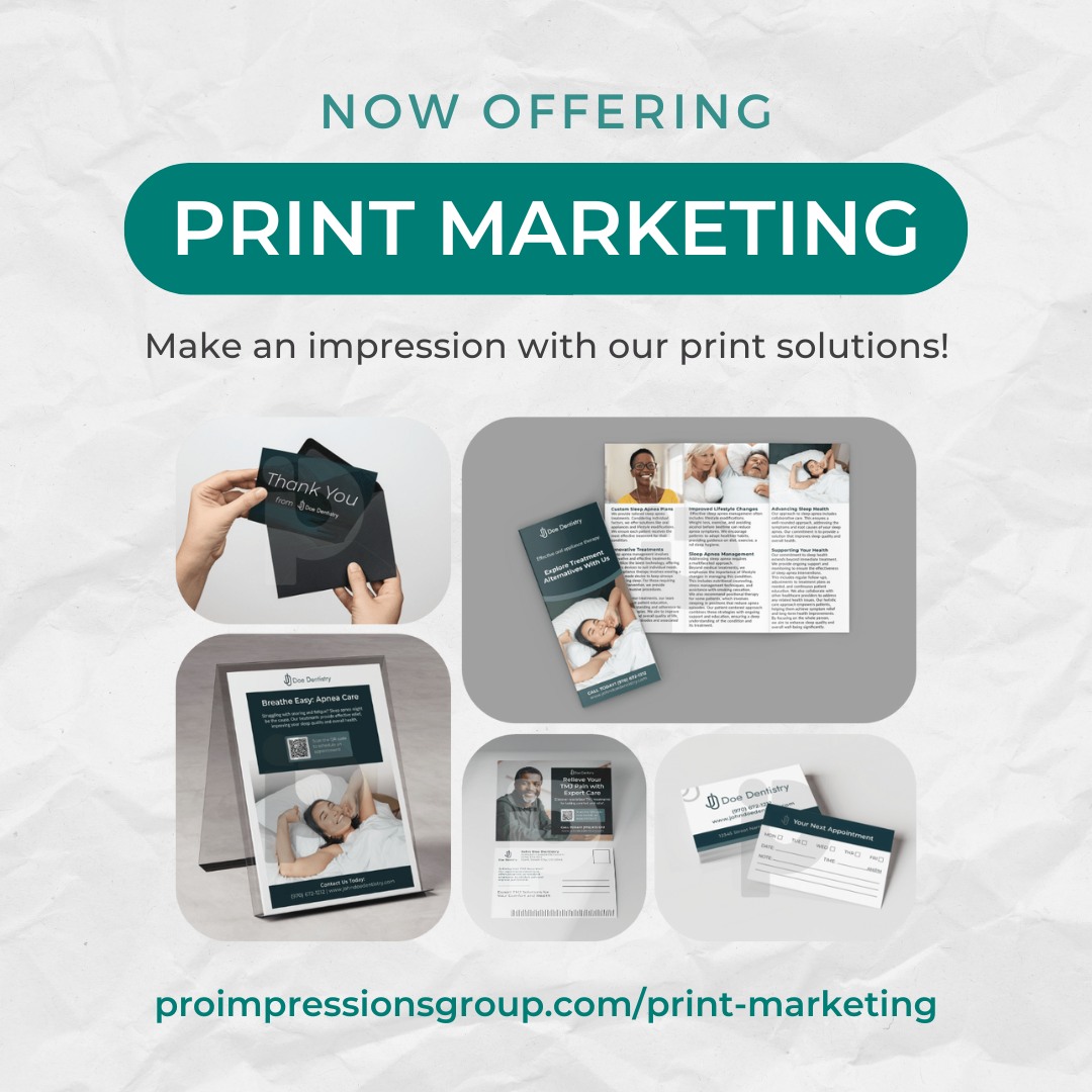 🦷 Attract more patients to your #DentalPractice with our NEW print marketing products designed specifically for #dental offices! 🤝

Brochures, Appointment Cards, Flyers, Postcards & more: proimpressionsgroup.pulse.ly/bhwltt7vdw
#DentalMarketing #DentalPractices #DentalOffice