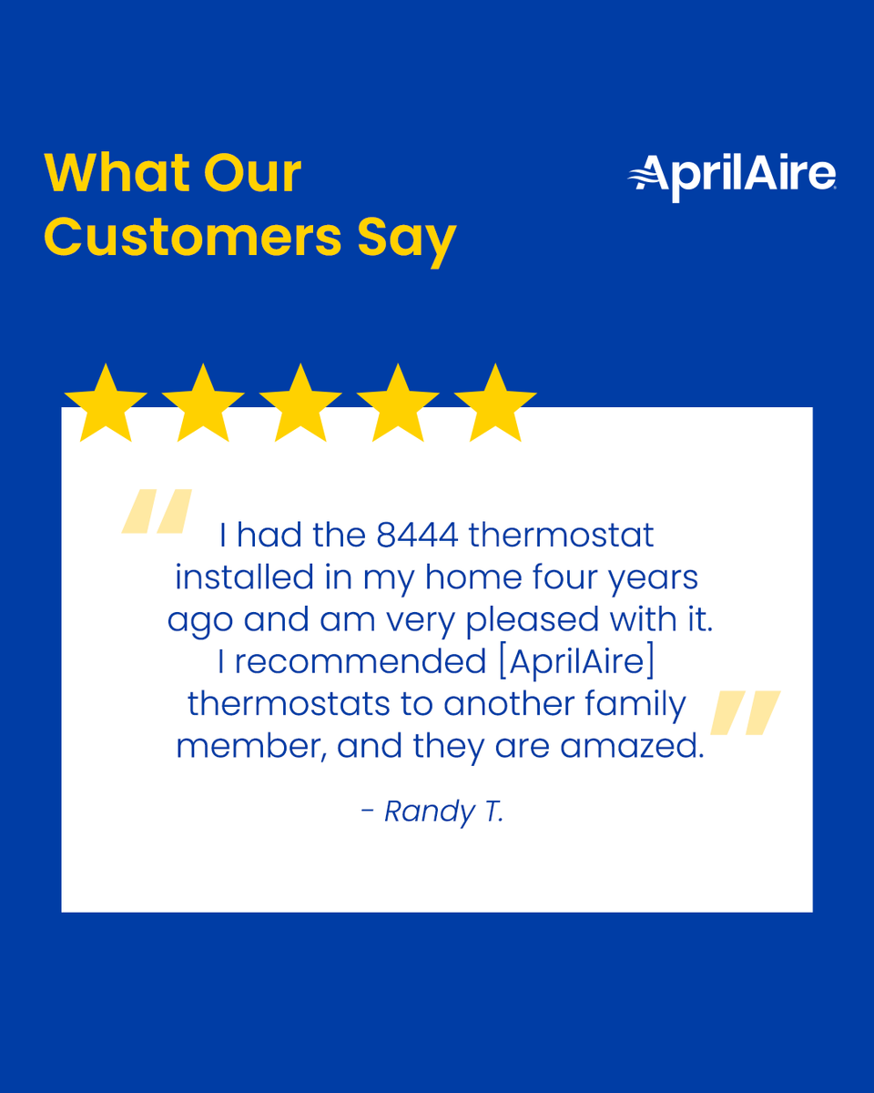 Getting to improve #IAQ and the performance of HVAC systems for families like Randy’s is what drives us to fill every home with #HealthyAir! Our thermostats can be easily paired with other AprilAire solutions, giving you total control over your home’s air! bit.ly/4d5DXSu