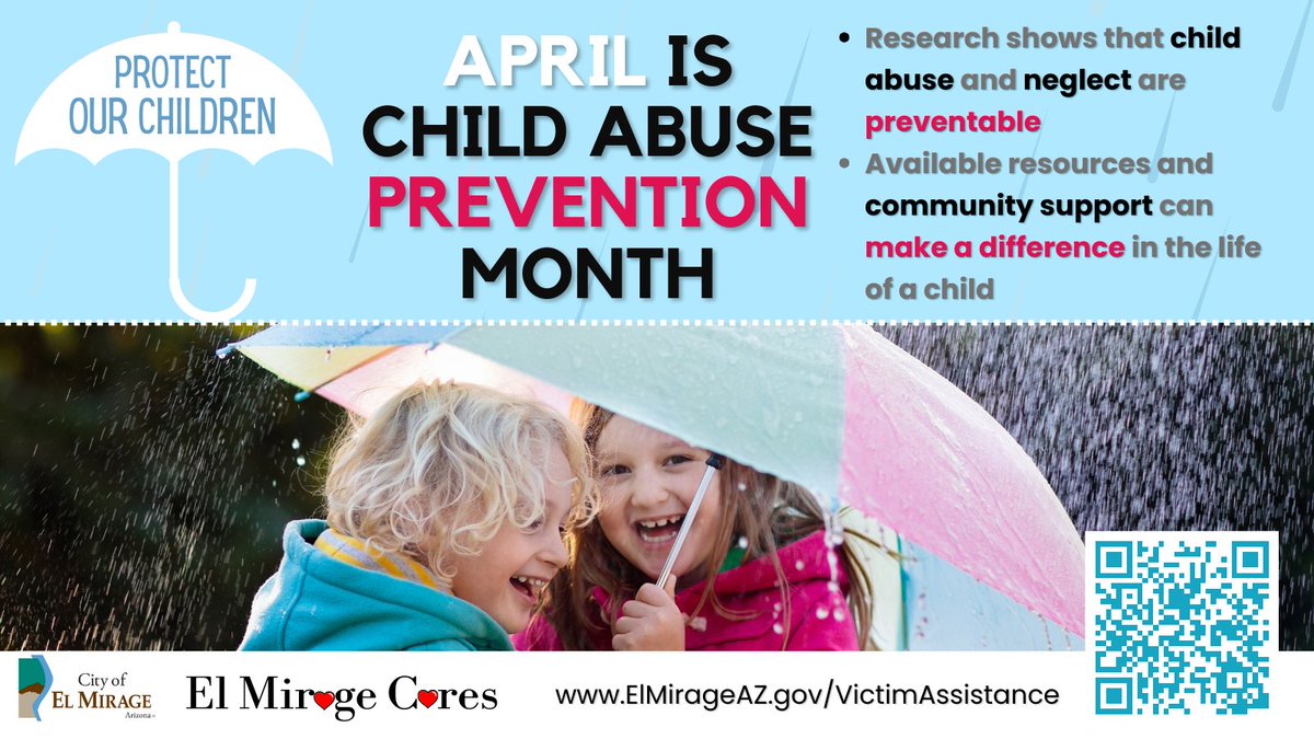 💙🎗️🎈April is Child Abuse Prevention Month 💙🎗️🎈Let's work together in our community to address the root causes of child abuse & neglect. Learn ways we can support children & families to build resilience 👨‍👩‍👧‍👧👶💕
#preventchildabuse
childwelfare.gov/preventionmont…
elmirageaz.gov/308/Victim-Ass…