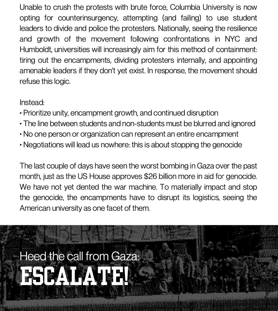 Heed the call from Gaza: Escalate!