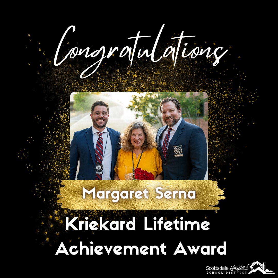 Congratulations to Margaret Serna, our Executive Director of Elementary Education, on receiving the prestigious Kriekard Lifetime Achievement Award from the Scottsdale Charros! Your dedication to education and leadership are truly inspiring.
