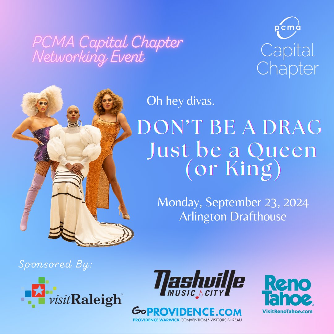 Save the date! PCMA CC Networking Event: Don't Be a Drag, Just Be a Queen (or King)!

Mark your calendars for September 23rd for this Capital Chapter favorite, hosted by Arlington Drafthouse. Stay tuned for updates! 

💃🌈🎶

#PCMACC #EventProfessionals #Networking