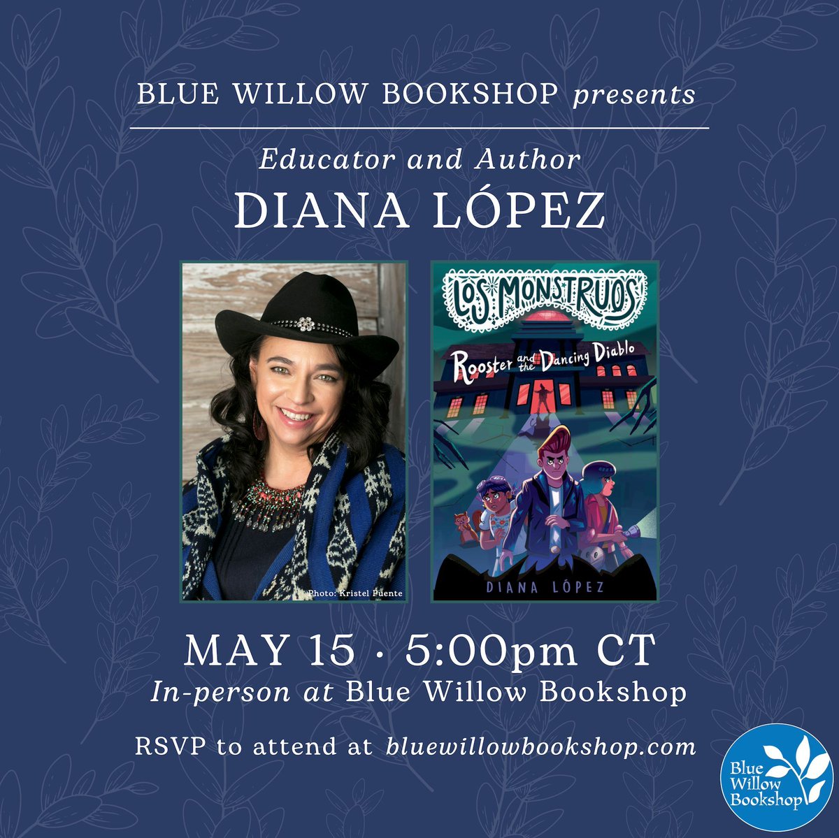 Fellow #mglit fans, don't miss our event with @dianalopezbooks! We'll be celebrating her new book, LOS MONSTRUOS: Rooster and the Dancing Diablo, which explores the Texas-Mexico border myth of the Dancing Devil. ✨ Join us! bluewillowbookshop.com/event/lopez-20… @KokilaBooks @penguinkids