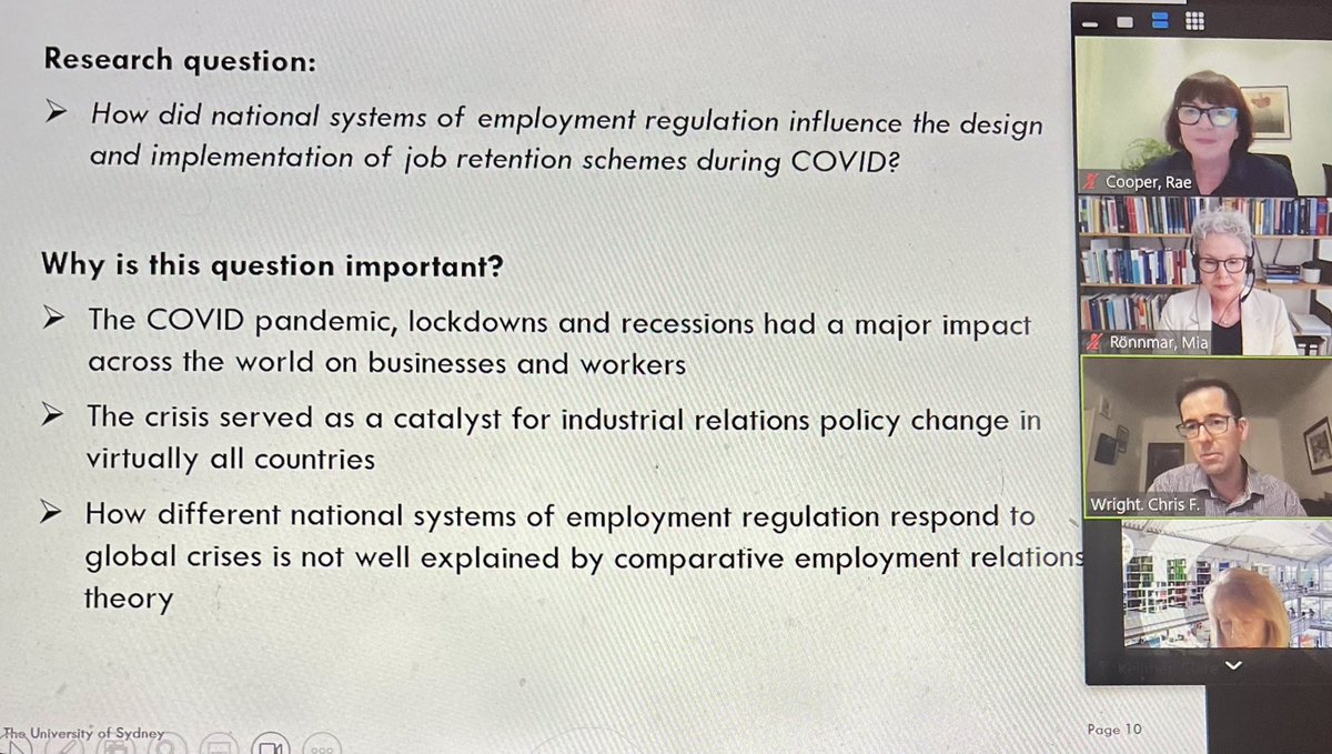 A late (for 🦘) but excellent ILERA/ IlO research seminar last night on ‘researching work in and after Covid’- 🙏 to all who spoke and attended from our global IR community and to @ilo Research for helping me to organise a 🏅 event.