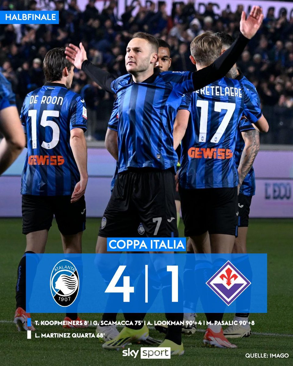 Atalanta Bergamo steht im Finale des italienischen Pokalwettbewerbs. 👏 Das Serie-A-Team gewann das Halbfinale-Rückspiel gegen AC Florenz am Mittwochabend mit 4:1. ↪️ Im Endspiel trifft Bergamo auf Juventus Turin. #SkySport #CoppaItalia