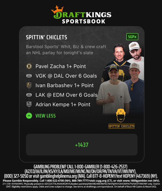 Let’s have a night Chiclets Nation! 👊

@DraftKings @DKSportsbook #DKPartner