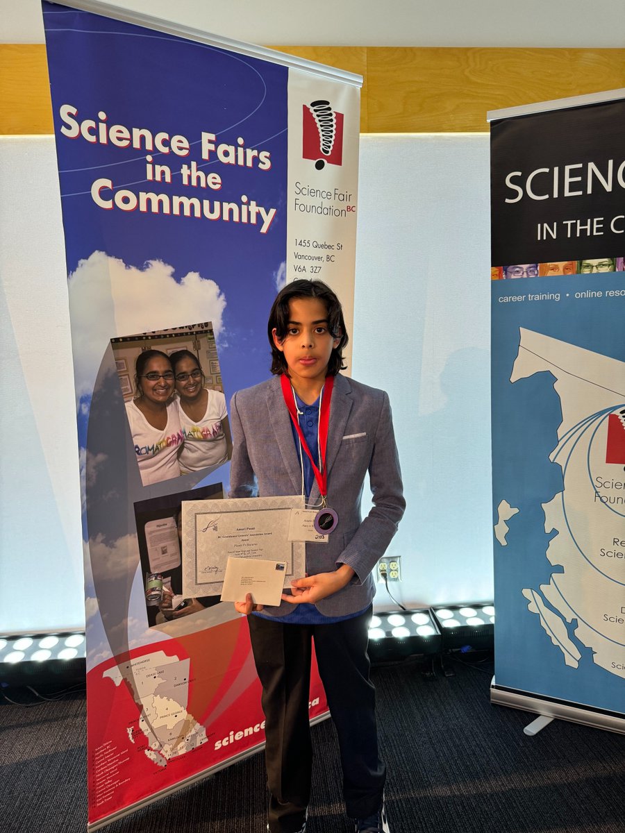 Congratulations to Gray Elementary student Amare. He won a medal for his project on the impact household bacteria has on plants at the recent South Fraser Regional Science Fair.  For more information, please visit: ow.ly/uuoo50RiBpX