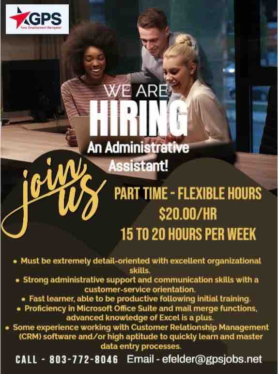 Looking for a summer job in the Columbia area that values your organizational prowess? Join our team!
✨ $20/hour
⏰ 15-20 hours per week

Email your resume to efelder@gpsjobs.net.

facebook.com/share/p/3pa1an…

#SummerJob #AdministrativeAssistant  #NowHiring #gpsjobs #jobsincolumbia