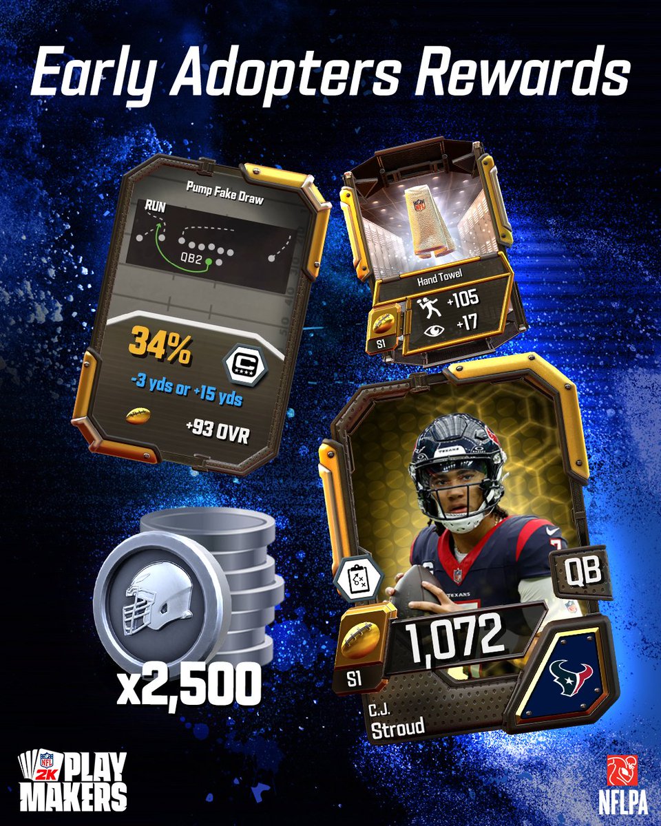 📢 Don’t miss out! Become an Early Adopter and claim your rewards through May 7th, 2024! To earn the rewards, download the game and create a game account. Rewards will be delivered via in-game mailbox on May 8th, 2024! #NFL2KPlaymakers